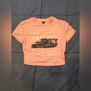 SHEIN Pink Racing Graphic Crop Top | Y2K Streetwear Tee | Size Small